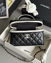 Colestore Chanel Vanity Bag with Top Handle and Chain Strap Black Quilted Leather with Silver-Tone Hardware 17x19.5x5.5cm - 2