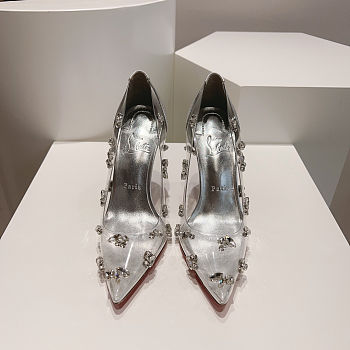 Colestore Christian Louboutin Degraqueen Embellished PVC Pumps Silver 10cm