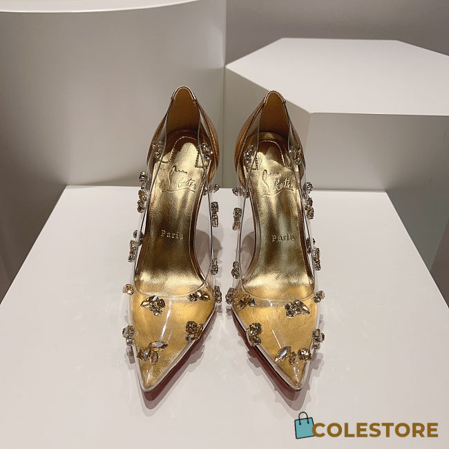 Colestore Christian Louboutin Degraqueen Embellished PVC Pumps Gold 10cm - 1