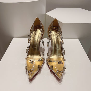 Colestore Christian Louboutin Degraqueen Embellished PVC Pumps Gold 10cm