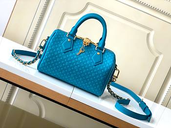 Colestore Louis Vuitton Nano Speedy Calfskin Nanogram Embossed Leather Blue 16 x 10 x 7.5 cm