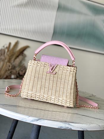 Colestore Louis Vuitton Capucines BB Washed Pink Rattan and Denim 27 x 17.3 x 9 cm
