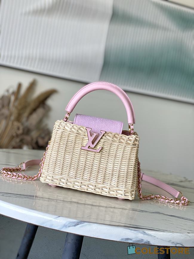 Colestore Louis Vuitton Capucines Mini Washed Pink Rattan and Denim 21 x 13.6 x 8 cm - 1
