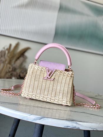 Colestore Louis Vuitton Capucines Mini Washed Pink Rattan and Denim 21 x 13.6 x 8 cm