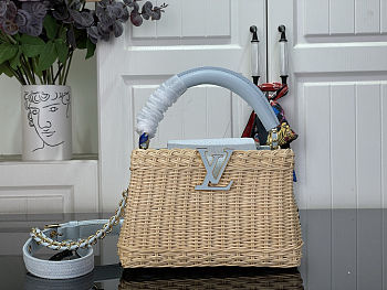 Colestore Louis Vuitton Capucines Mini Sky Denim Rattan and Denim 21 x 13.6 x 8 cm