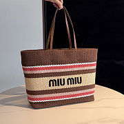 Colestore Miu Miu Raffia-effect woven tote bag Tobacco/Strawberry/Natural 40x34x16cm - 6