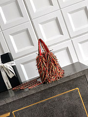 Colestore Chanel Mini Shopping Bag Raffia-Effect Fabric, Wood & Gold-Tone Metal Red, Light Beige & Black 13 x 19 x 7cm - 6