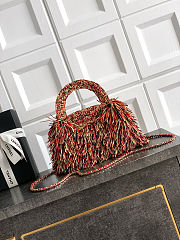 Colestore Chanel Mini Shopping Bag Raffia-Effect Fabric, Wood & Gold-Tone Metal Red, Light Beige & Black 13 x 19 x 7cm - 3