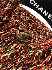 Colestore Chanel Mini Shopping Bag Raffia-Effect Fabric, Wood & Gold-Tone Metal Red, Light Beige & Black 13 x 19 x 7cm - 2