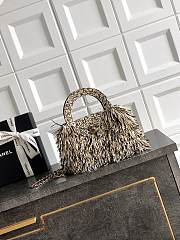 Colestore Chanel Mini Shopping Bag Raffia-Effect Fabric, Wood & Gold-Tone Metal White, Light Beige & Black 13 x 19 x 7cm - 1