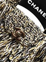 Colestore Chanel Mini Shopping Bag Raffia-Effect Fabric, Wood & Gold-Tone Metal White, Light Beige & Black 13 x 19 x 7cm - 5