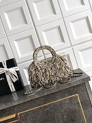 Colestore Chanel Mini Shopping Bag Raffia-Effect Fabric, Wood & Gold-Tone Metal White, Light Beige & Black 13 x 19 x 7cm - 2