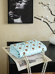 Colestore Chanel Classic Flap bag in Light blue Quilted leather Featuring Embroidered Floral details and Gold-tone Hardware 25.5x15.5x6.5cm - 2