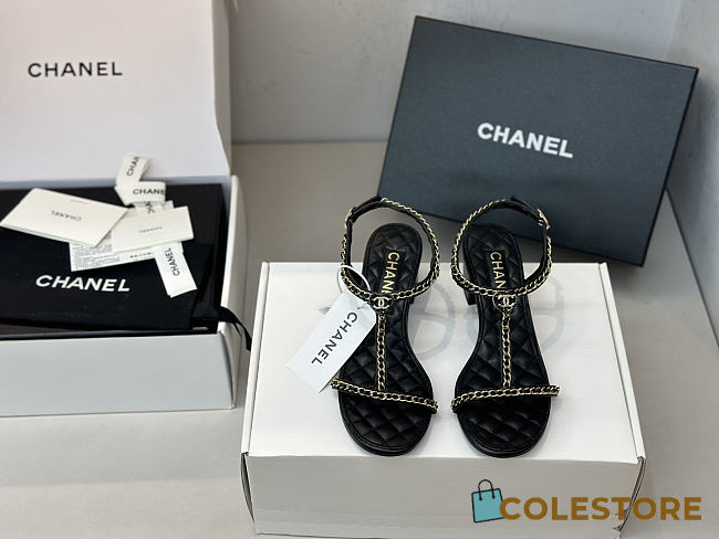 Colestore Chanel Leather Crystal Embellished Thong Sandals in black 5.5cm  - 1
