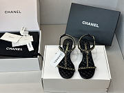 Colestore Chanel Leather Crystal Embellished Thong Sandals in black 5.5cm  - 1