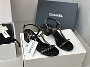 Colestore Chanel Leather Crystal Embellished Thong Sandals in black 5.5cm  - 6