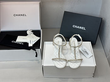Colestore Chanel Leather Crystal Embellished Thong Sandals in White 5.5cm 