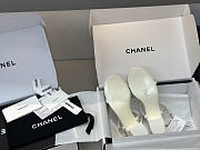 Colestore Chanel Leather Crystal Embellished Thong Sandals in White 5.5cm  - 6