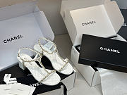 Colestore Chanel Leather Crystal Embellished Thong Sandals in White 5.5cm  - 4