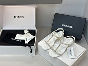 Colestore Chanel Leather Crystal Embellished Thong Sandals in White 5.5cm  - 3