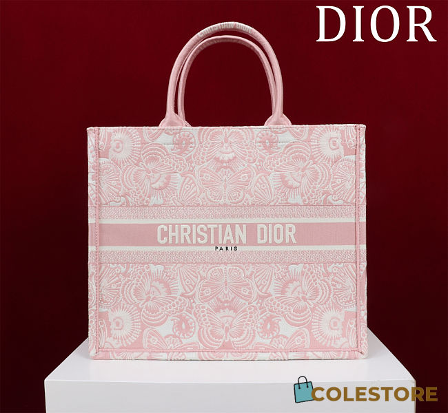 Colestore Dior Medium Dior Book Tote Ecru and Pink Toile de Jouy Embroidery (36 x 27.5 x 16.5 cm) - 1