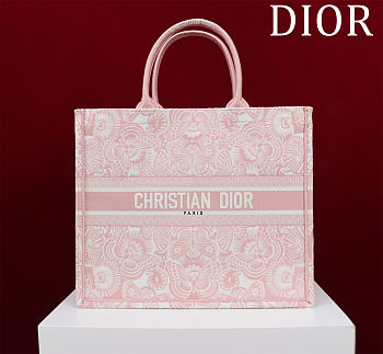 Colestore Dior Medium Dior Book Tote Ecru and Pink Toile de Jouy Embroidery (36 x 27.5 x 16.5 cm)
