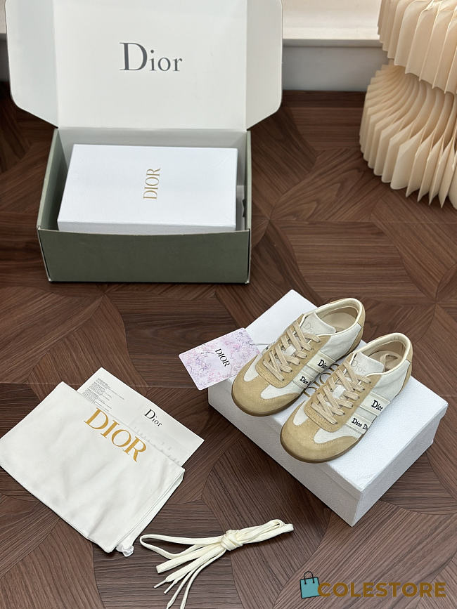 Colestore Dior Ribbon Sneaker White and Beige Suede Calfskin  - 1
