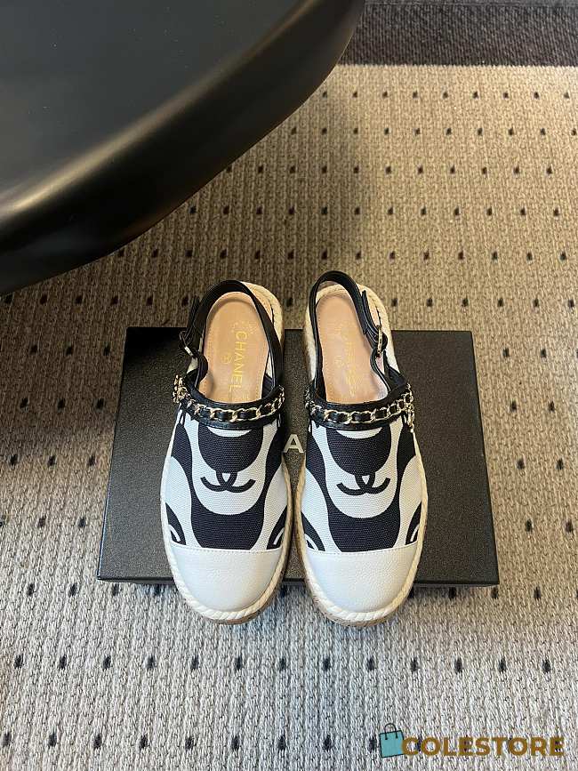 Colestore Chanel Slingback Espadrilles White & Black - 1