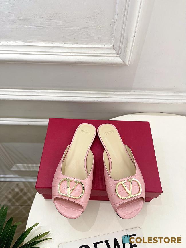Colestore Valentino Garavani VLogo Signature Slide Sandal In Printed Calfskin Flat Pink - 1