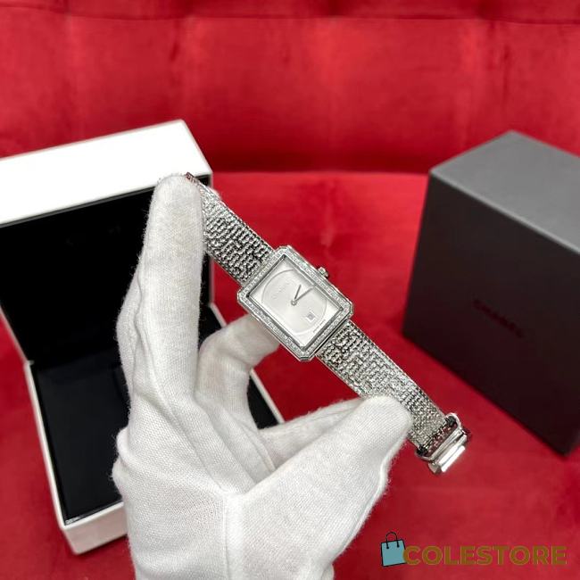 Colestore Chanel Boy-Friend Tweed Watch featuring a silver-tone strap and case - 1