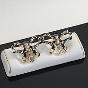 Colestore Chanel Goldtone Metal and Leather CC Bow Earrings - 1