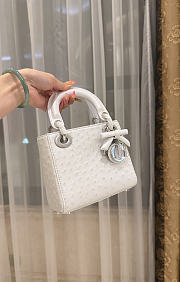 Colestore Dior Mini Lady Dior White Ostrich Leather with Strap 17cm - 6
