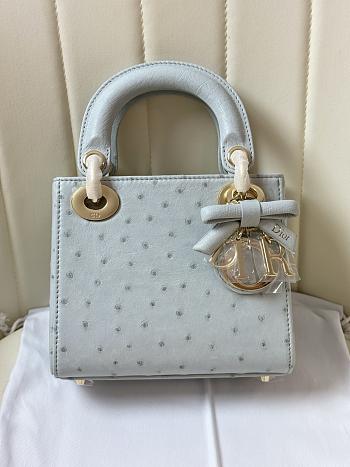 Colestore Dior Mini Lady Dior Ice Blue Ostrich Leather with Strap 17cm