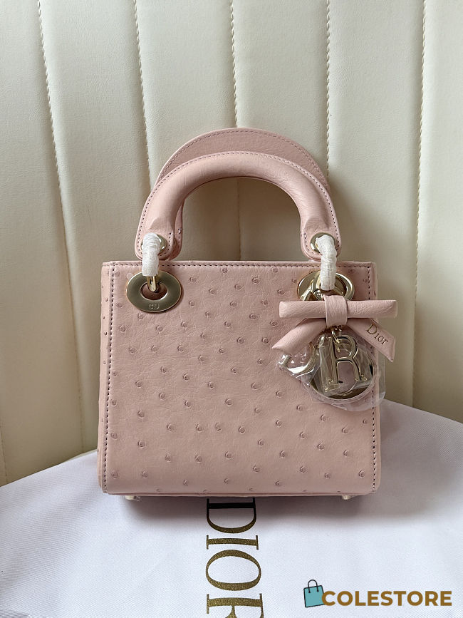 Colestore Dior Mini Lady Dior Pink Ostrich Leather with Strap 17cm - 1