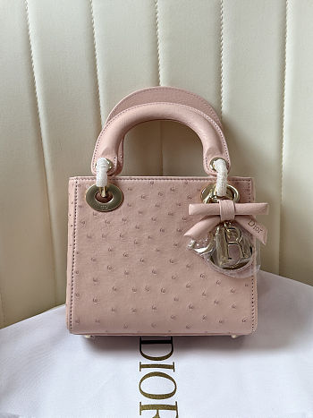 Colestore Dior Mini Lady Dior Pink Ostrich Leather with Strap 17cm
