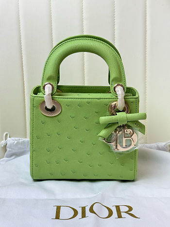 	 Colestore Dior Mini Lady Dior Light Green Ostrich Leather with Strap 17cm