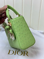 	 Colestore Dior Mini Lady Dior Light Green Ostrich Leather with Strap 17cm - 3