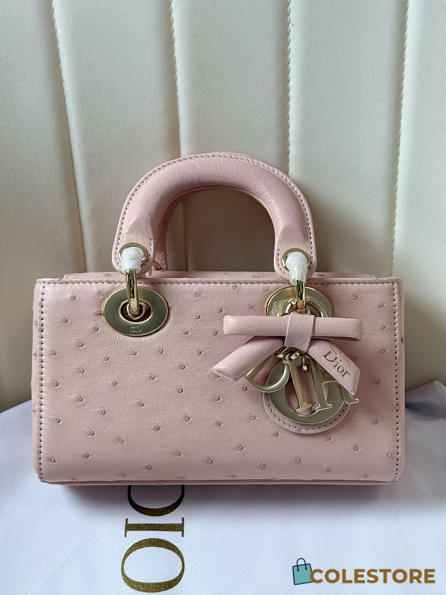 Colestore Dior Mini Lady D-Joy Pink Ostrich Leather with Strap 19cm - 1