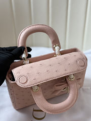 Colestore Dior Mini Lady D-Joy Pink Ostrich Leather with Strap 19cm - 5