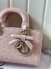 Colestore Dior Mini Lady D-Joy Pink Ostrich Leather with Strap 19cm - 3