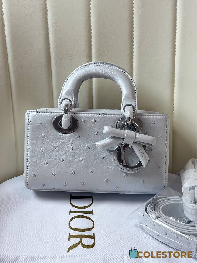	 Colestore Dior Mini Lady D-Joy Snow White Ostrich Leather with Strap 19cm - 1
