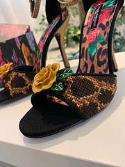 Colestore Dolce & Gabbana Women's Brown Leopard Print Yellow Rose Sandals 105mm - 6
