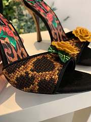 Colestore Dolce & Gabbana Women's Brown Leopard Print Yellow Rose Sandals 105mm - 3