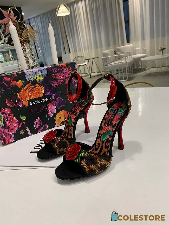 Colestore Dolce & Gabbana Women's Brown Leopard Print Rose Sandals 105mm - 1