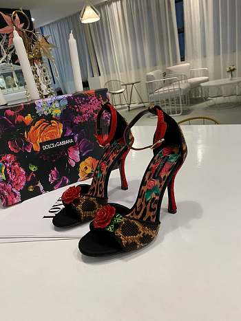 Colestore Dolce & Gabbana Women's Brown Leopard Print Rose Sandals 105mm