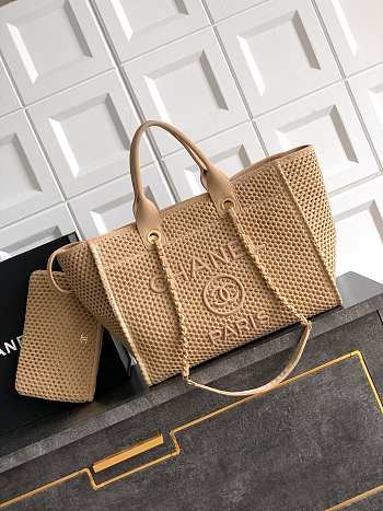 Colestore Chanel Large Shopping Bag   Braided Straw, Suede Calfskin & Gold-Tone Metal  Beige 38cm