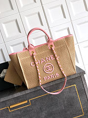 Colestore Chanel Large Shopping Bag   Braided Straw, Suede Calfskin & Gold-Tone Metal  Beige & Pink 38cm - 1