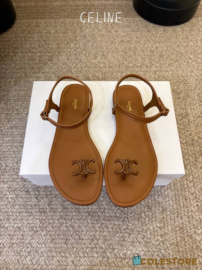 Colestore Celine Bay Triomphe Thong Sandal in Supple Calfskin Cognac - 1