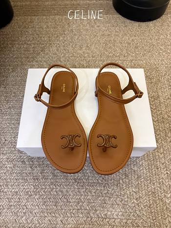 Colestore Celine Bay Triomphe Thong Sandal in Supple Calfskin Cognac
