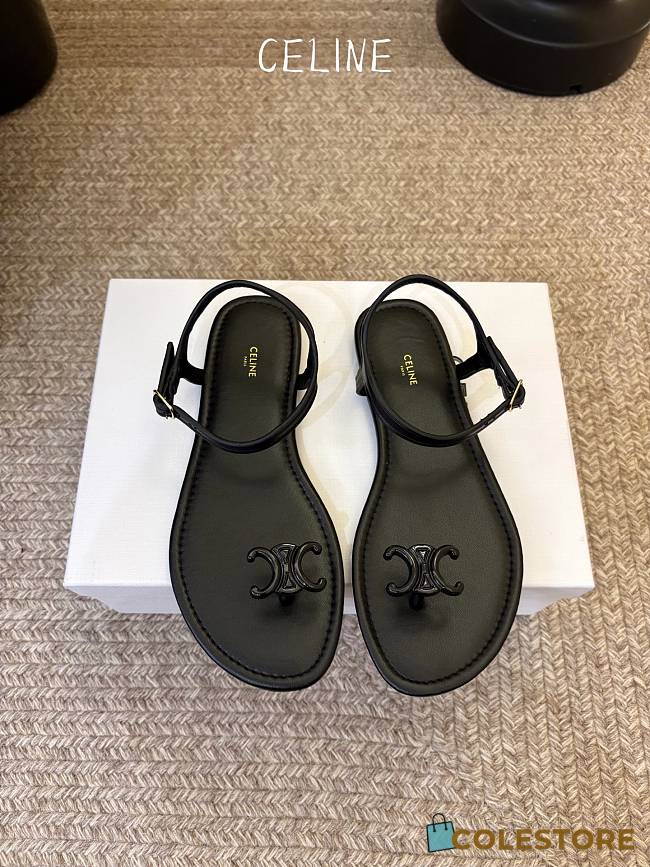 Colestore Celine Bay Triomphe Thong Sandal in Supple Calfskin Black - 1